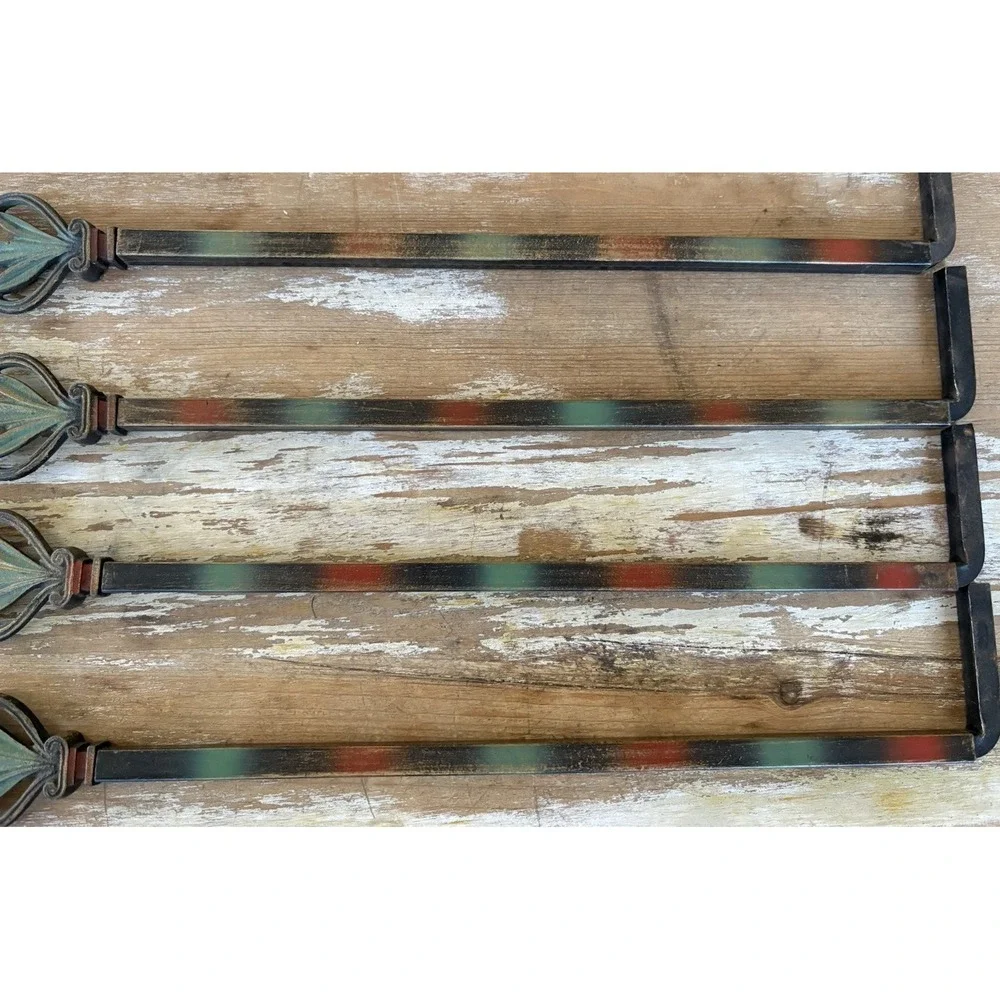 Vintage Victoria style swing arm curtain drapery rods green red ornate finial